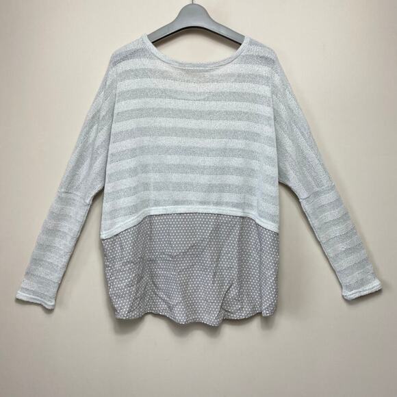 A'REVE Sweater Mixed Media Open Knit Polka Dot Gray Monochromatic Size M - Picture 2 of 7